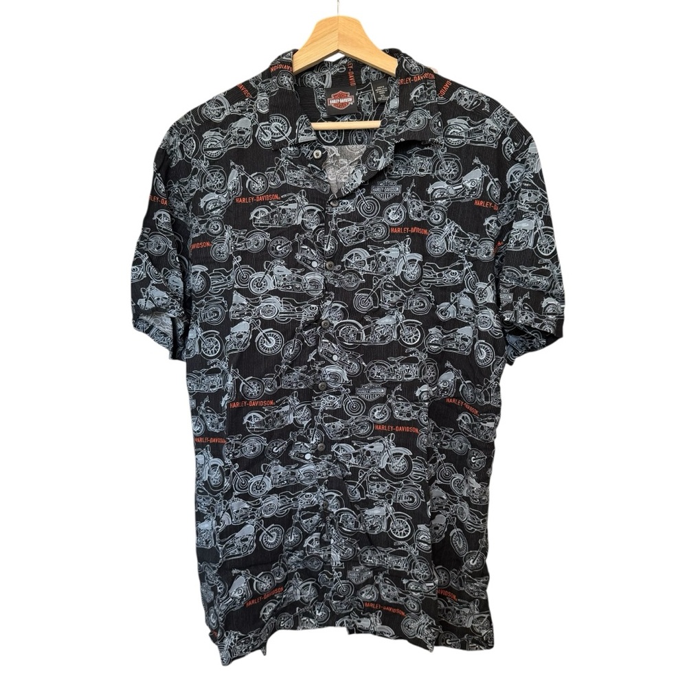 Harley Davidson Hawaiian Motorcycle All Over Print Button Down Short Sleeve XL